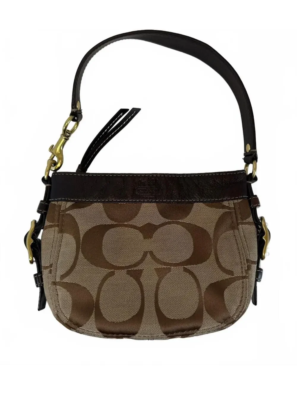 Coach | Signature Jacquard Leather Buckle Shoulder Bag | Brown with Brass